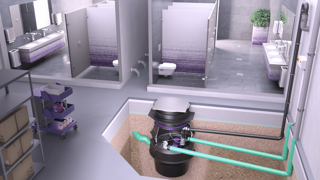 Einbaudarstellung Aquapump XL Trockenaufstellung für fäkalienhaltiges Abwasser Einbaudarstellung Aquapump XL Trockenaufstellung für fäkalienhaltiges Abwasser