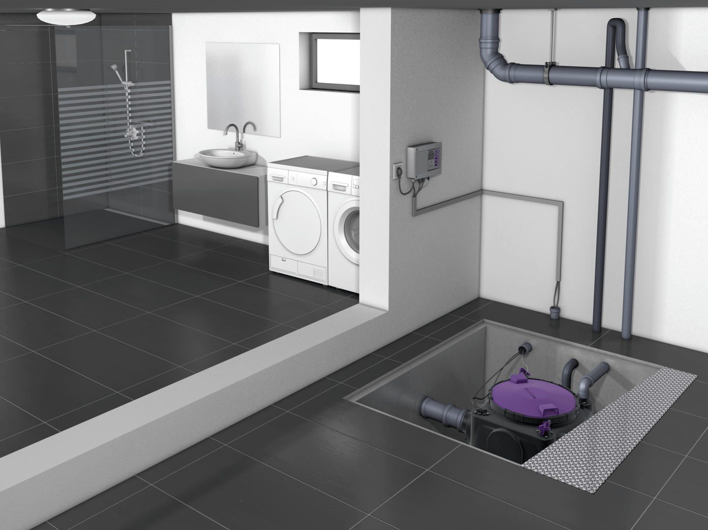 Einbaudarstellung Aqualift S 100, Einbau in vorhandenem Pumpensumpf Einbaudarstellung Aqualift S 100, Einbau in vorhandenem Pumpensumpf