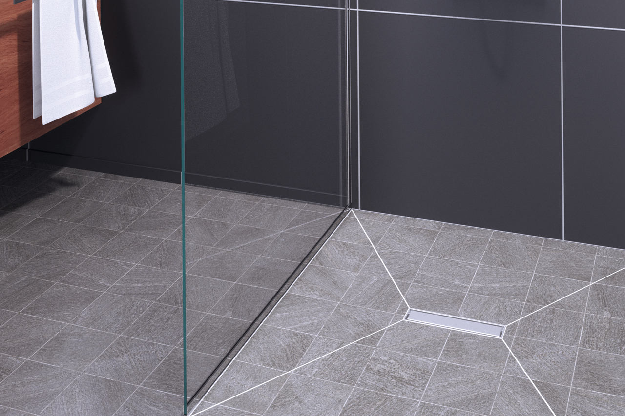 Einbaudarstellung Duschrinne Linearis Compact, 300 mm Länge Einbaudarstellung Duschrinne Linearis Compact, 300 mm Länge