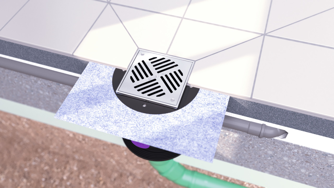 Kellerablauf mit Edelstahlrost und Abdichtung im Verbund Kellerablauf mit Edelstahlrost und Abdichtung im Verbund