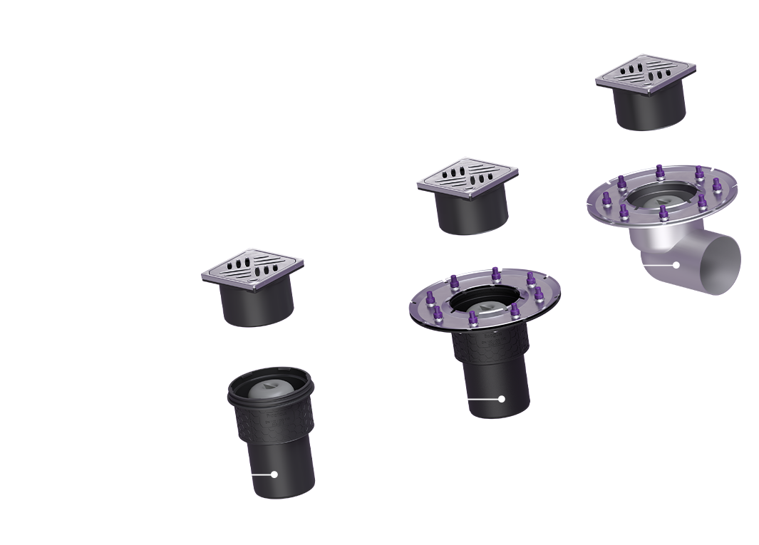 Odpływy wykonane ztworzywo sztuczne, Ecoguss i stal nierdzewna Odpływy wykonane ztworzywo sztuczne, Ecoguss i stal nierdzewna