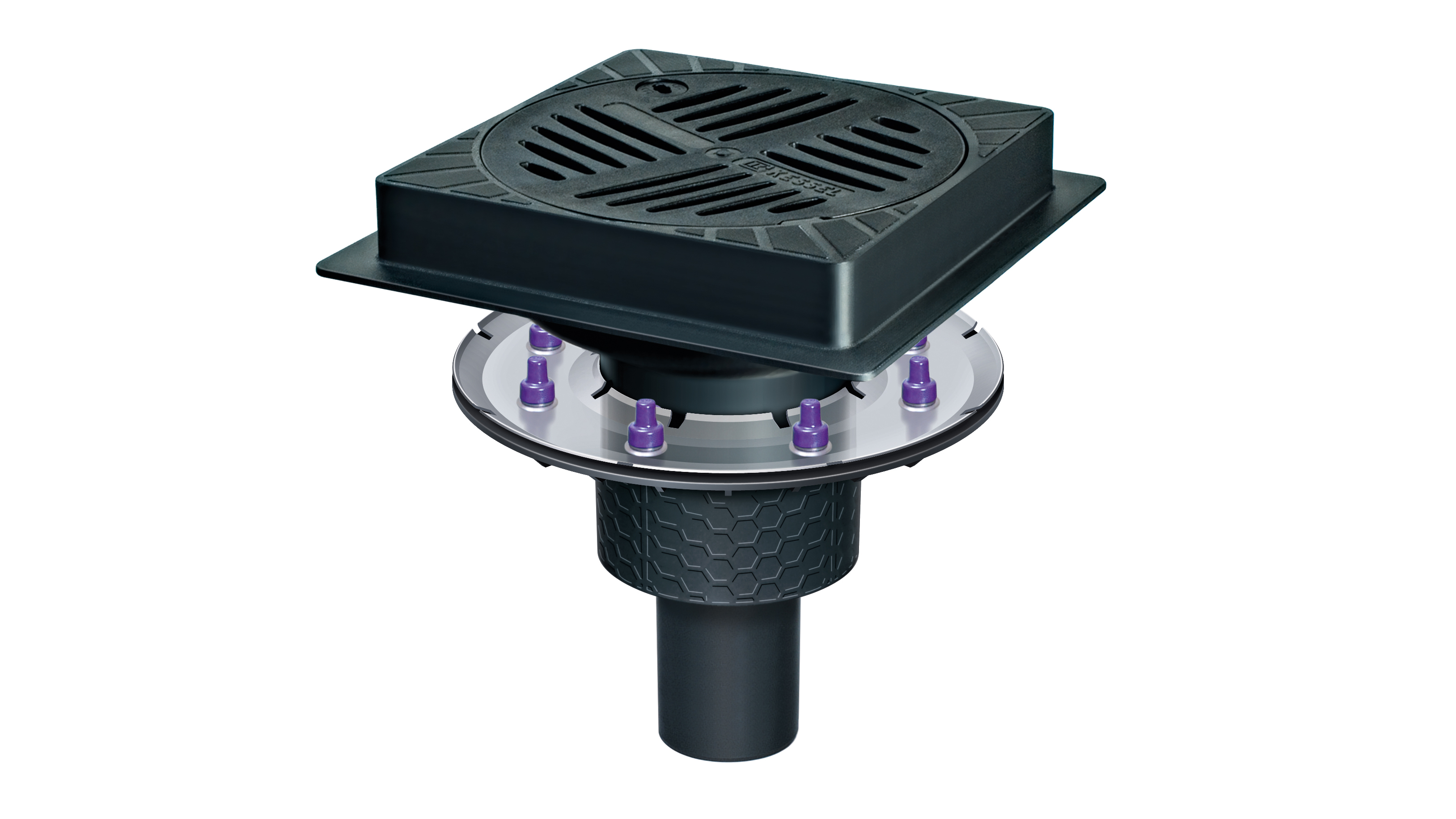 Parkdeckablauf Ecoguss eckig mit Pressdichtungsflansch und Grundkörper Ecoguss Parkdeckablauf Ecoguss eckig mit Pressdichtungsflansch und Grundkörper Ecoguss