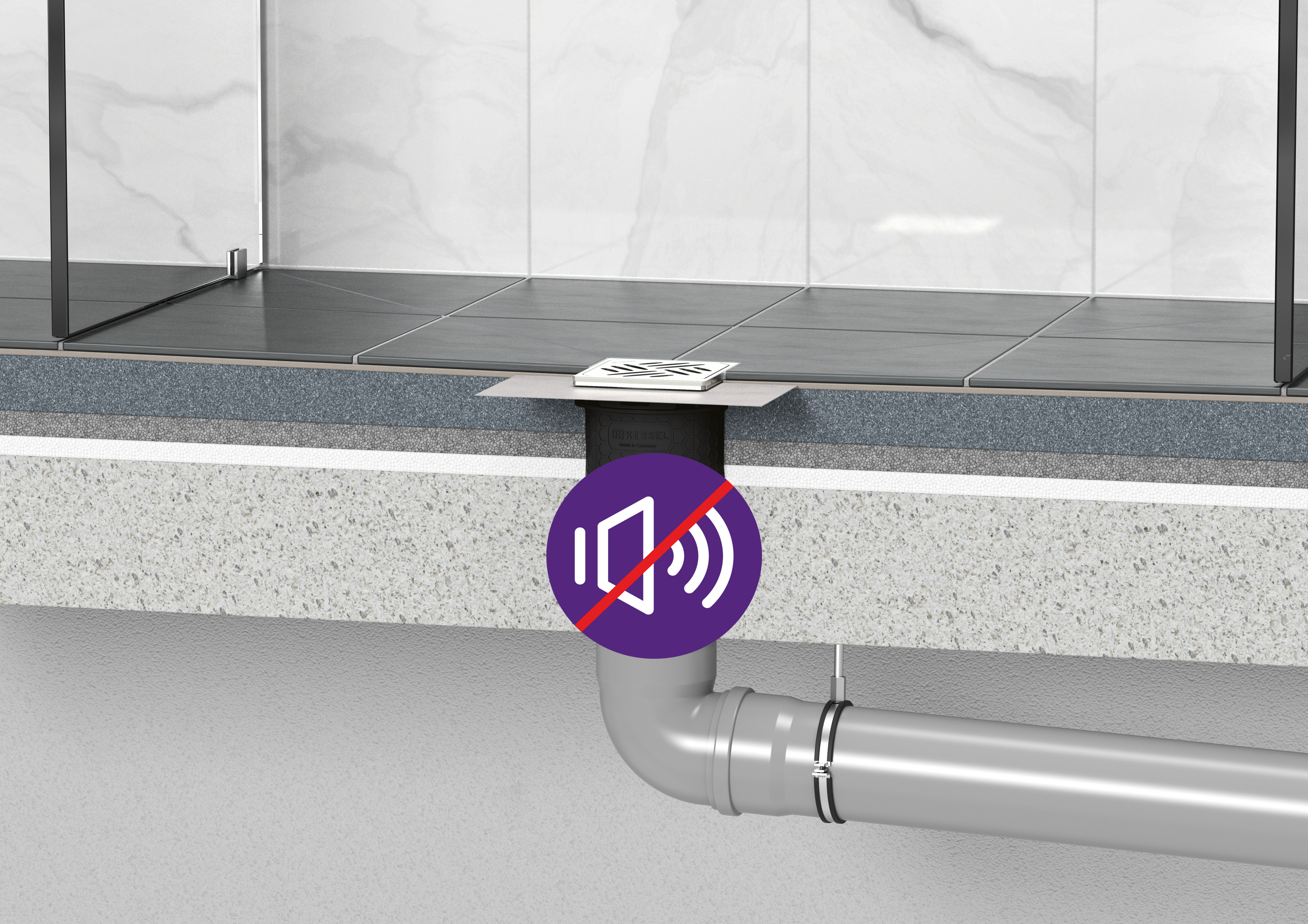 Bodenablauf Practicus mit hervorragender Schallschutzeigenschaften Bodenablauf Practicus mit hervorragender Schallschutzeigenschaften