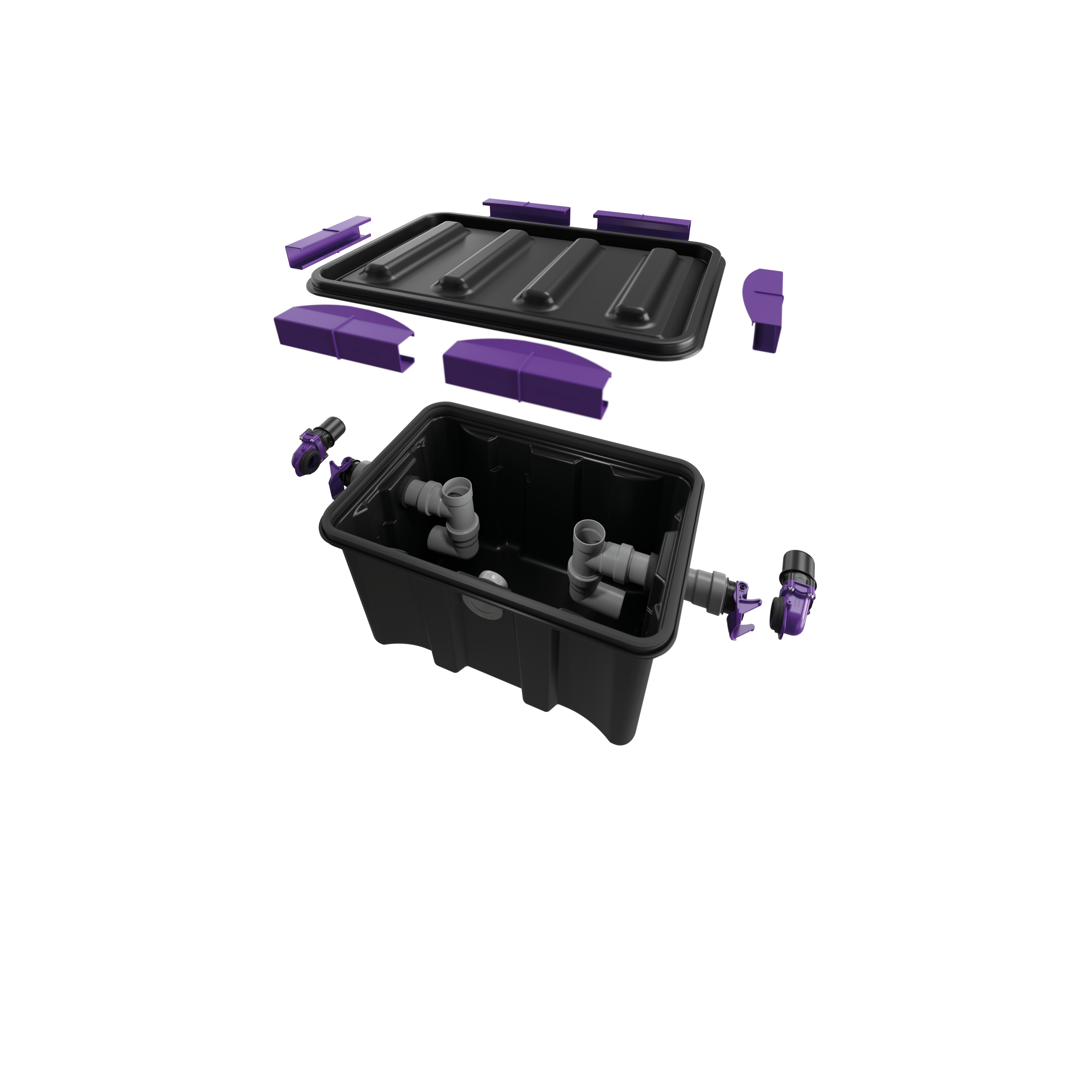 Alle Bauteile des Fettabscheiders sind aus Kunststoff und damit absolut rostfrei. Alle Bauteile des Fettabscheiders sind aus Kunststoff und damit absolut rostfrei.